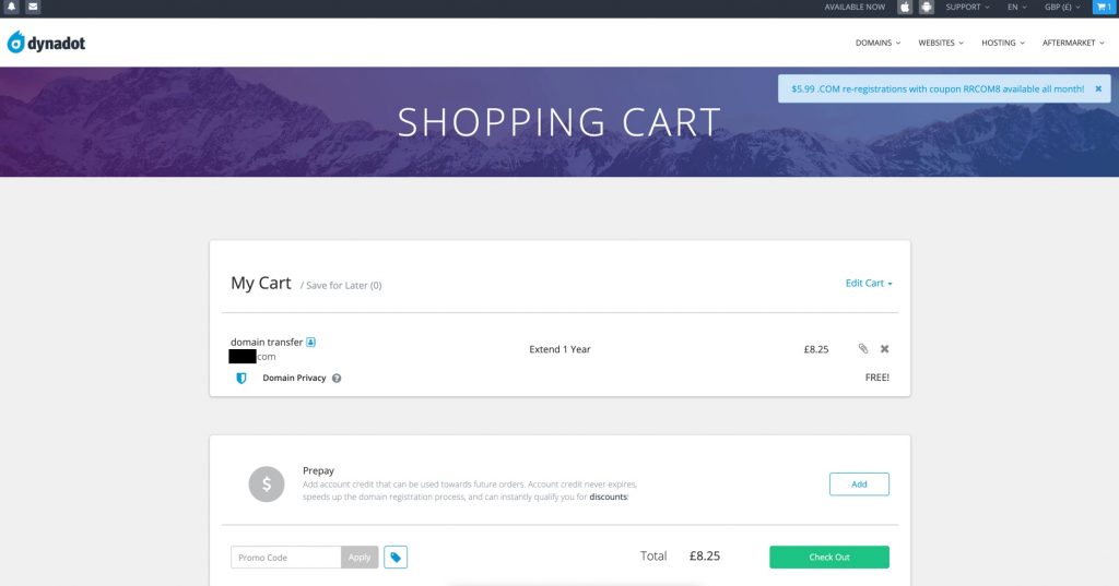 Dynadot - cart